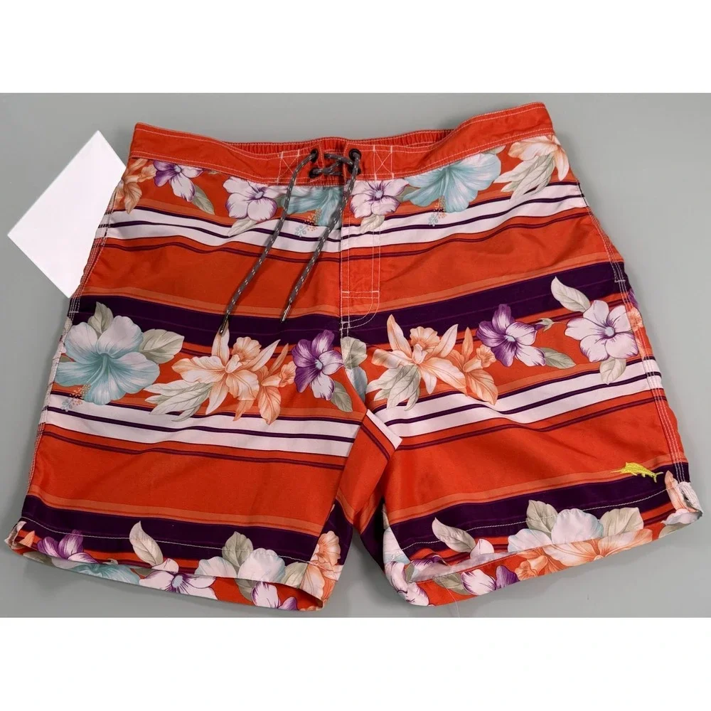 Tommy Bahama Relax Swim Trunks Mens L Orange Floral Tropical Print DadCore